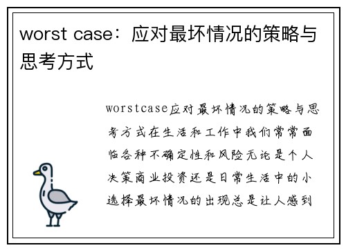 worst case：应对最坏情况的策略与思考方式